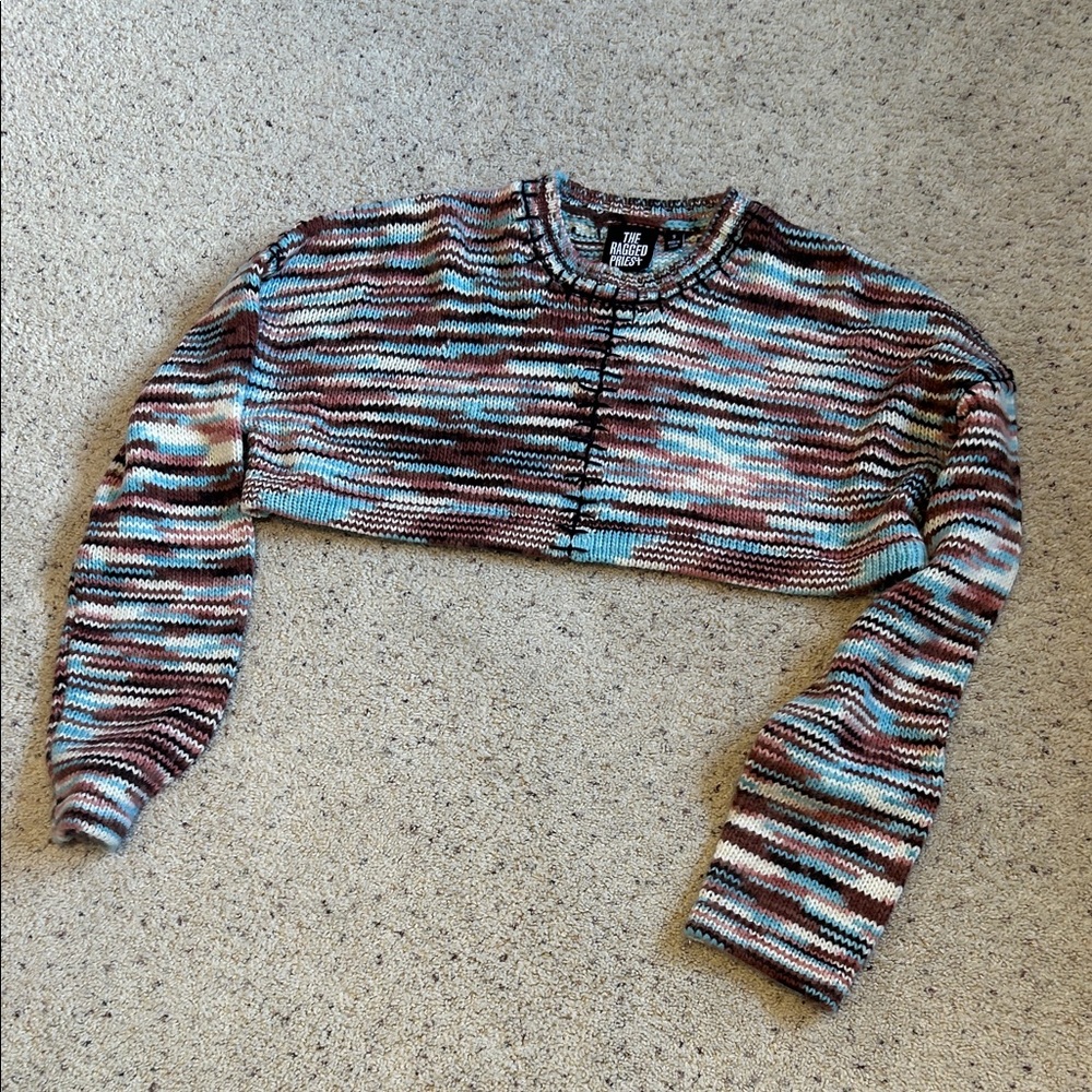 The Ragged Priest Striped Cropped Knit Top